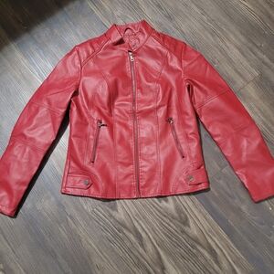 Women's Red Faux Leather Jacket Size M Full Zip
